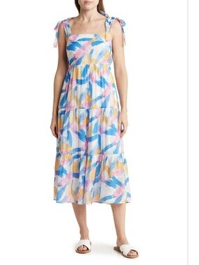 Blu Pepper Tie Strap Tiered Midi Dress